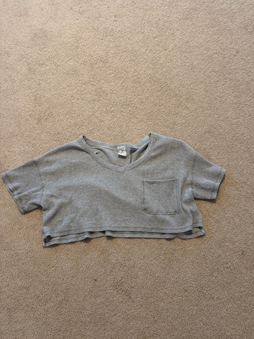 aerie Girls Cropped Thermal Pocket Tee - Light Gray